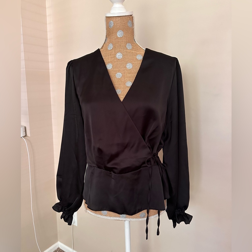 ASOS New Look Satin V Neck Wrap Front Blouse